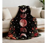 GLOBLELAND Magic Moon Phase Throw Blanket 59 x 51 Flowers Butterfly Flannel Throw Blankets Flora Nightscape Blanket for Home Sofa Travel Adult Women Men Comfort Warmth Soft Cozy