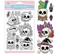 GLOBLELAND Magic Skeleton Clear Stamp for Crafting Halloween Flower Crystal Potion Bottle Silicone Stamps Seal Coffin Transparent Stamp for Scrapbooking Card Making DIY Embossing Journaling