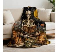 GLOBLELAND Magic Skeleton Reading Throw Blanket 59 x 51 Mysterious Night Tomb Tarot Throw Blankets Magical Theme Reader Books Blanket for Home Sofa Travel Adult Women Comfort Warmth Soft Cozy
