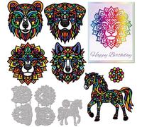 GLOBLELAND Mandala Animals Cutting Dies for DIY Scrapbooking Metal Lion Horse Cut Dies Mandala Flowers Die Cuts for Card Making Embossing