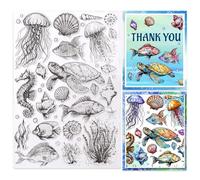 GLOBLELAND Marine Life Background Clear Stamps Ocean Animals Rubber Stamps for DIY Scrapbooking Photo Album Decorative Cards Home Decoration 6.3x4.33inch