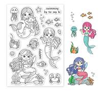GLOBLELAND Mermaid Clear Stamps Summer Ocean Fish Coral Crab Seaweed Silicone Clear Stamp Seals for Cards Making DIY Scrapbooking Photo Journal Album Decoration