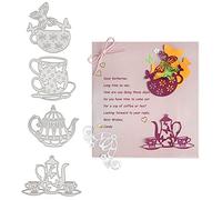 GLOBLELAND Metal Teapot Tea Cup Cutting Dies for Card Making Tea Cup with Butterfly Die Cuts Template for Scrapbook Embossing Album Paper Card Craft Festival Decor