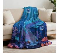 GLOBLELAND Mexican Axolotl Throw 59x51 inch Coral Bubbles Salamander Flannel Blanket Cute Ocean Animals Washable Fuzzy Throw Blanket for Couch Chair Sofa Bed Dorm Gift Wedding Christmas Anniversary