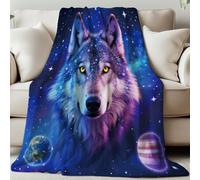 GLOBLELAND Milky Way Throw 59×51 inch Wolf Head Soft Cozy Flannel Blanket Earth Washable Fuzzy Throw Blanket for Home Office Room Bed Sofa Chair Gift