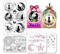 GLOBLELAND Moon Cat Clear Silicone Stamp Metal Crystal Mushroom Label Tags Cutting Die Cuts Layering Magic Star Rose Paint Craft Stencils for Card Making Scrapbooking Craft DIY Embossing