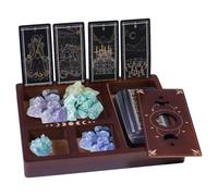 GLOBLELAND Moon Star Tarot Card Holder Stand Display Coconut Brown Tarot Card Accessories Crystal Organizer Decorative Box for Women Altar Decor Tarot Card Accessories Crystal Holder Case