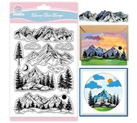 GLOBLELAND Mountains Trees Clear Stamp for Scrapbooking Clouds Sun Moon Silicone Stamps Forest Background Transparent Stamp for Card Making DIY Embossing Journaling