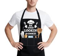 GLOBLELAND Mr. Cooking Apron for Men and Women with 3 Pockets and Double Shoulder Belts Funny Chef Apron Adjustable Cooking Chef Aprons for Birthday Housewarming Mother Father Day Gifts