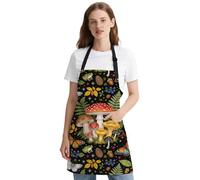 GLOBLELAND Mushroom Apron for Women with 2 Pocket Magic Polyester Kitchen Apron Colorful Waterproof Adjustable Cooking Aprons for Baking Gardening BBQ Chef Gifts