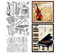 GLOBLELAND Musial Instrument Clear Stamp and Cutting Dies Set for Card Making Music Notes Silicone Transparent Stamps Violin Saxophone Carbon Steel Metal Die Cuts for DIY Scrapbooking Photo Album