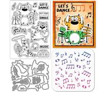 GLOBLELAND Music Comic Cats Clear Silicone Stamp Metal Cartoon Cats Cutting Die Cuts Note Blessing Paint Craft Stencils for Card Making Scrapbooking Craft DIY Embossing
