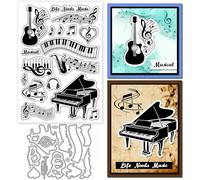 GLOBLELAND Music Instrument Clear Stamp and Cutting Dies Set for Card Making Saxophone Musical Notes Silicone Transparent Stamps Guitar Piano Keys Metal Die Cuts for DIY Scrapbooking Photo Album