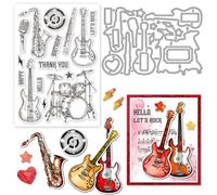 GLOBLELAND Musical Instrument Clear Stamps and Cutting Dies Silicone Clear Stamps Cards and Metal Die Cuts for Card Making and DIY Embossing Scrapbooking