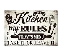 GLOBLELAND My Kitchen My Rules Metal Tin Sign 12x8inch | Today's Menu Style Take it or Leave it Funny Words Vintage Wall Art Plaque for Home Kitchen Bar Club Restaurant