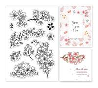 GLOBLELAND Natural Cherry Blossoms Flower Silicone Clear Stamps Acrylic Stamps for Scrapbooking Photo Card Album Decoration Spring Gift 160 x 110 mm