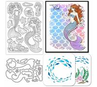 GLOBLELAND Ocean Mermaid Clear Stamps Cutting Dies PET Painting Stencils for Card Making Summer Sea Shells Silicone Stamp Metal Greetings Die Cuts PET Paint Stencils for DIY Scrapbooking