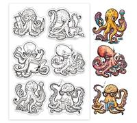 GLOBLELAND Octopus Clear Stamps Marine Organism Silicone Clear Stamp Seals Ocean Life Transparent Stamps for DIY Scrapbooking Cards Making Photo Album Journal Decoration