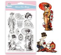 GLOBLELAND Oriental Geisha Clear Stamps for Scrapbooking Japan Woman Silicone Stamps Kimono Lady Transparent Stamp for Card Making DIY Embossing Journaling
