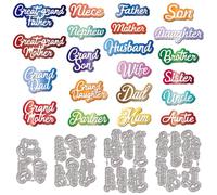 GLOBLELAND Overlay Family Mumbers Words Frame Cutting Dies for DIY Scrapbooking Metal Words Alphabets Cut Dies Dad Mom Die Cuts for Card Making Embossing Photo Album Craft Decor