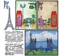 GLOBLELAND Paris Architecture Cutting Dies Metal France Tower Die Cuts Telephone Booths Street Lights Cutting Embossing Templates for Scrapbooking Crafts Paper Cards Making