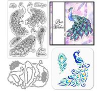 GLOBLELAND Peacock Feathers Clear Silicone Stamp Metal Greetings Cutting Die Cuts Tail Feathers Paint Craft Stencils for Card Making Scrapbooking Craft DIY Embossing