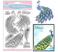 GLOBLELAND Peacock Feathers Clear Stamps for Scrapbooking Greetings Silicone Stamps Tail Feathers Sentiment Transparent Stamp for Card Making DIY Embossing Journaling