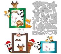 GLOBLELAND Peeking Animals Cutting Dies Metal Cat Bear Deer Penguin Shakers Cutting Die Template Paper Cutting Dies for Scrapbooking Card Making Crafts Paper Cards
