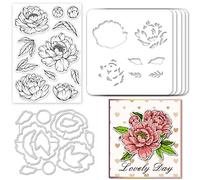 GLOBLELAND Peony Flower Theme Clear Stamps Cutting Die Cuts Pet Stencils | for Card Making and DIY Embossing Scrapbooking Craft Decor