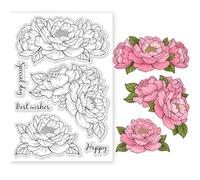 GLOBLELAND Peony Flowers Background Clear Stamps for DIY Scrapbooking Spring Peony Flowers Silicone Clear Stamp Seals Transparent Stamps for Cards Making Journal Home Decoration