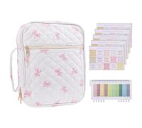 GLOBLELAND Pink Bow Bible Cover Case for Women Bible Tote Bags Organizer Quilted Carrying Case with Tags and Stickers Bible Study Supplies Accessories Christian Gifts for Women Lady