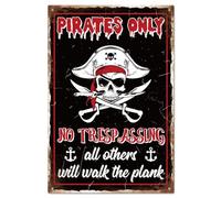 GLOBLELAND Pirate Metal Tin Sign 8×12inch Retro Personalized Signs Pirate Skull Cave Signs Art Plaque Poster Wall Decor for Home Laundry Room Bathroom