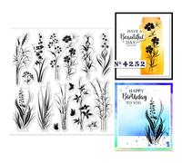 GLOBLELAND Plants Silhouettes Clear Stamps 5.91x5.91 inch Transparent Silicone Stamp Seals for DIY Scrapbooking Cards Making Journal