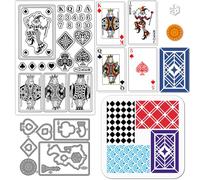 GLOBLELAND Playing Cards Silicone Clear Stamp for Card Making Poker King Queen Metal Cutting Dies Clown Playing Cards Texture PET Painting Stencils Template for Games Scrapbooking Craft DIY Embossing