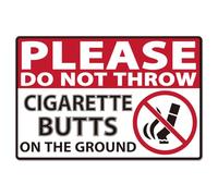 GLOBLELAND "Please Do Not Throw Cigarette Butts On The Ground" Tin Sign Warning Metal Tin Sign Metal Vintage Sign 12×8inch Funny Wall Decor Tin Signs for Home Farm Bar Coffee Shop Club Decoration