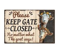 GLOBLELAND "Please Keep Gate Closed No Matter What The Goats Says" Funny Text Tin Sign for Ranch Decor 12x8 in Goat Metal Wall Decor for Sheepfold Home Farm Club Decoration