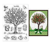GLOBLELAND Pomegranate Tree Clear Stamps Fall Tree of Life Birds Squirrel Leaves Silicone Clear Stamp Seals for Cards Making DIY Scrapbooking Photo Journal Album Decoration