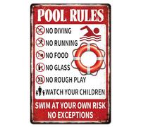 GLOBLELAND Pool Rules Warning Metal Tin Sign "Swim At Your Own Risk" Vintage Painting Tin Signs 12x8inch Retro Wall Art Plaque Poster for Swimming Pool Water Park Beach Decor
