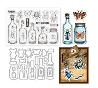 GLOBLELAND Potion Bottle Insect Clear Stamps Label Tag Frame Cutting Dies Set for DIY Scrapbooking and Cards Making Decorative Photo Album Notebook Decoration