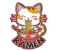 GLOBLELAND Ramen Noodle Vintage Metal Tin Sign Retro Cat Eat Food Plaque Poster Metal Wall Decorative Tin Signs for Home Cafes Bars Shop Restauran