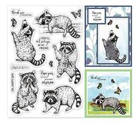 GLOBLELAND Realistic Raccoons Clear Stamps Animals Butterfly Silicone Clear Stamp Seals for Cards Making DIY Scrapbooking Photo Journal Album Decoration