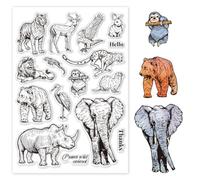 GLOBLELAND Realistic Tropical Animals Clear Stamps for DIY Scrapbooking Elephant Silicone Stamp Seals Lion Tiger Transparent Stamps for Cards Making Photo Album Journal Decoration 8.27×5.83inch