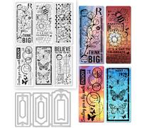 GLOBLELAND Retro Flowers Bookmarks Silicone Stamps and Label Frame Cutting Dies Set Vintage Butterfly Bookmarks Clear Silicone Stamps and Die Cuts for DIY Scrapbooking Cards Making