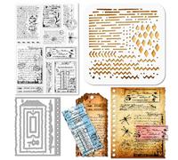 GLOBLELAND Retro Text Background Silicone Clear Stamps Metal Vintage Postage Stamp Ticket Frame Cutting Die Cuts PET Paint Craft Stencils Template for Card Making and DIY Embossing Scrapbooking