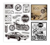 GLOBLELAND Retro Transportation Clear Stamps for DIY Scrapbooking Road Signs Car Motorcycle Silicone Clear Stamp Seals for Cards Making Journal Decor