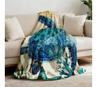 GLOBLELAND Retro Turtle Throw Blanket 59 x 51 Starfish Tortoise Seagrass Throw Blankets Funny Marine Life Animal Theme Blanket for Home Sofa Travel Adult Women Comfort Warmth Soft Cozy