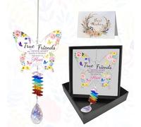 GLOBLELAND Rose Friend Crystal Suncatcher Gifts for Best Friend Birthday Gifts Colorful Butterfly Flower Bestie Friends Gifts Crystal Suncatcher for Special Graduation Anniversary Presents