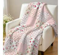 GLOBLELAND Rose Quilted Throw Blanket 59×51 inch Pink Flower Lightweight Blanket Quilt Reversible Floral Patchwork Throw for Couch Chair Sofa Bed Home Office Room Gift