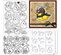 GLOBLELAND Rubber Ducks Clear Silicone Stamp Metal Holidays Cutting Die Cuts Cartoon Animals PET Painting Stencils for Card Making Scrapbooking Craft DIY Embossing