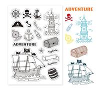 GLOBLELAND Sailing Adventure Themed Silicone Clear Stamps Treasure Chest Compass Pirate Ship Pattern Acrylic Stamps for Album Photo Scrapbooking Card Decoration, 160 x 110 mm